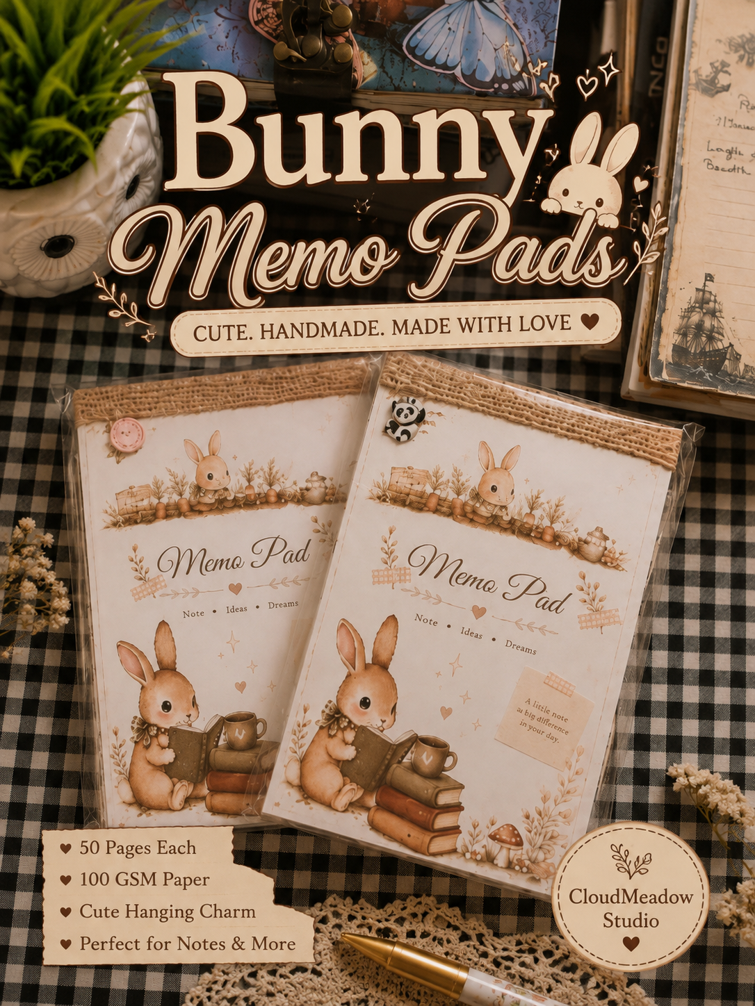 Bunny Memopads - A5 Size - 50 Pages