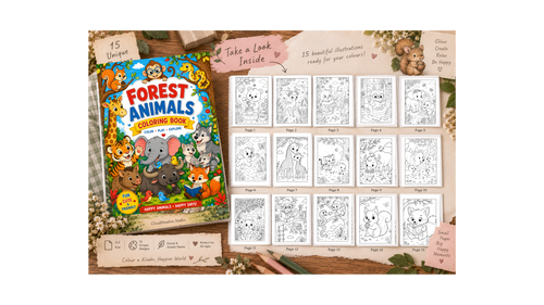 Animal Forest Coloring Book - A4 Size - 15 Unqiue Designs