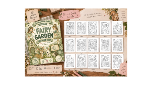 Fairy Garden Coloring Book - A4 Size - 15 Unqiue Designs