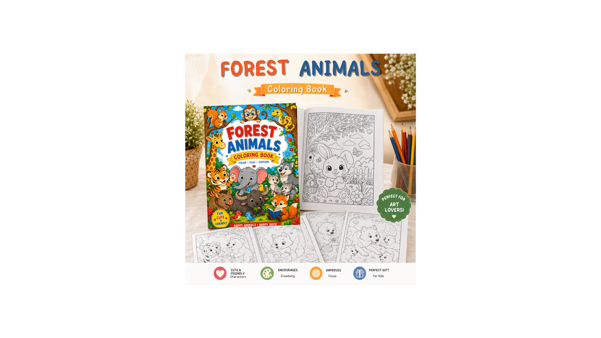 Animal Forest Coloring Book - A4 Size - 15 Unqiue Designs