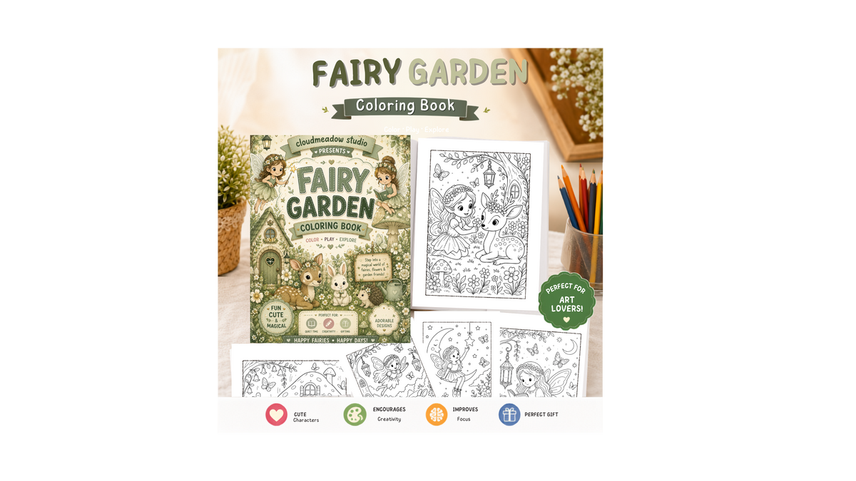 Fairy Garden Coloring Book - A4 Size - 15 Unqiue Designs