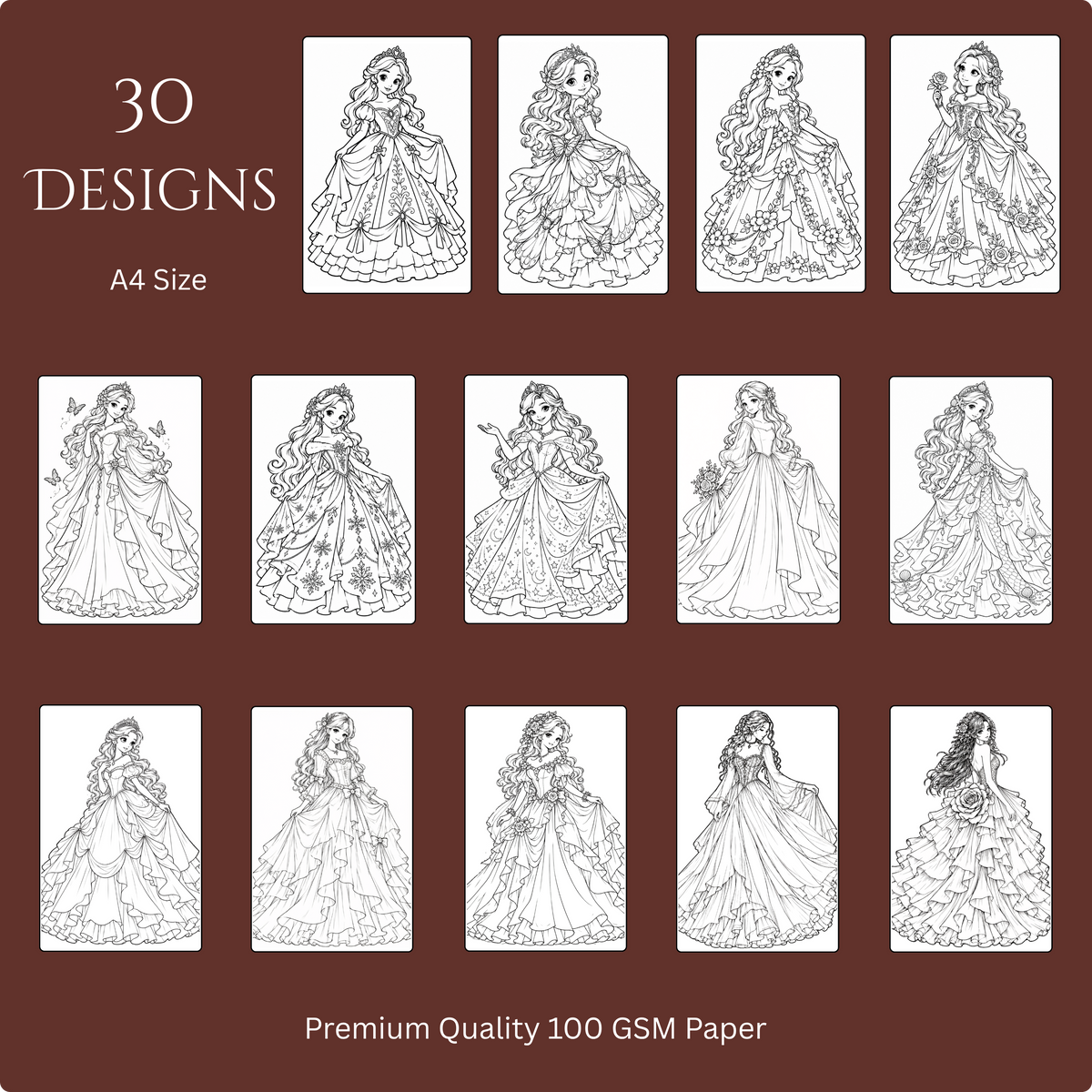 Princess Coloring Book - A4 Size - 30 Pages