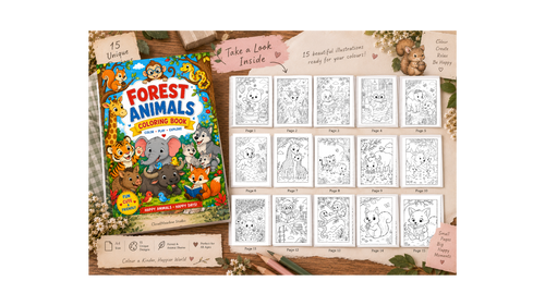 Animal Forest Coloring Book - A5 Size - 15 Unqiue Designs
