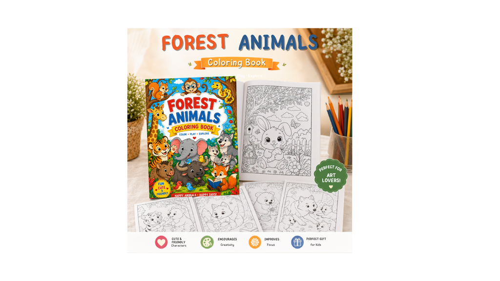 Animal Forest Coloring Book - A4 Size - 15 Unqiue Designs