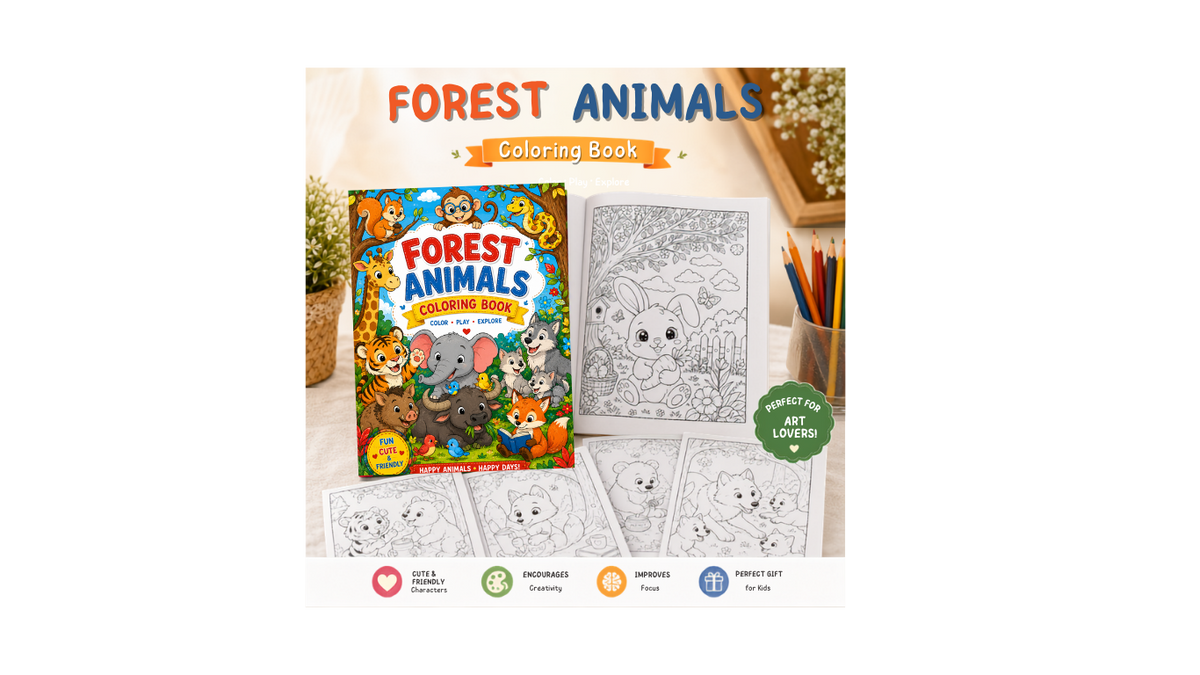 Animal Forest Coloring Book - A4 Size - 15 Unqiue Designs