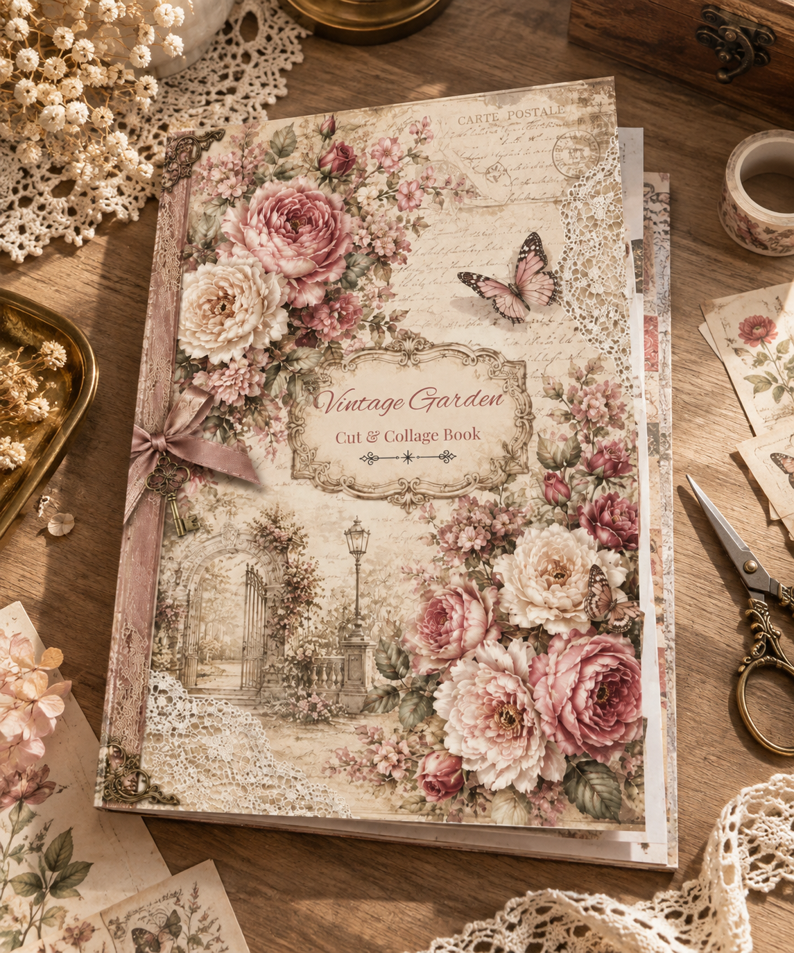 Vintage Garden Cut & Collage Book | 15 Pages | A4 | Vintage Floral Ephemera & Craft Paper