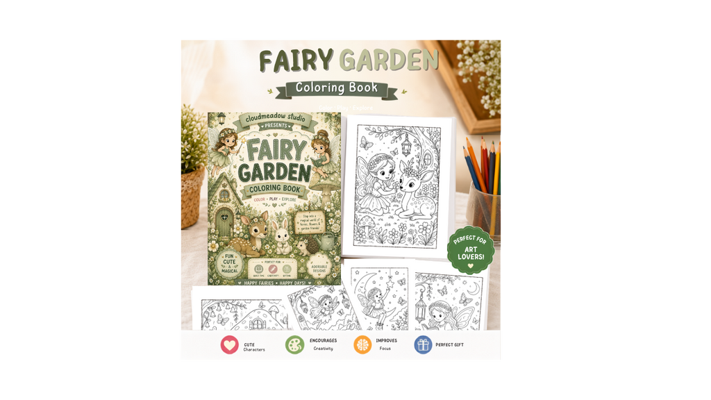 Fairy Garden Coloring Book - A4 Size - 15 Unqiue Designs