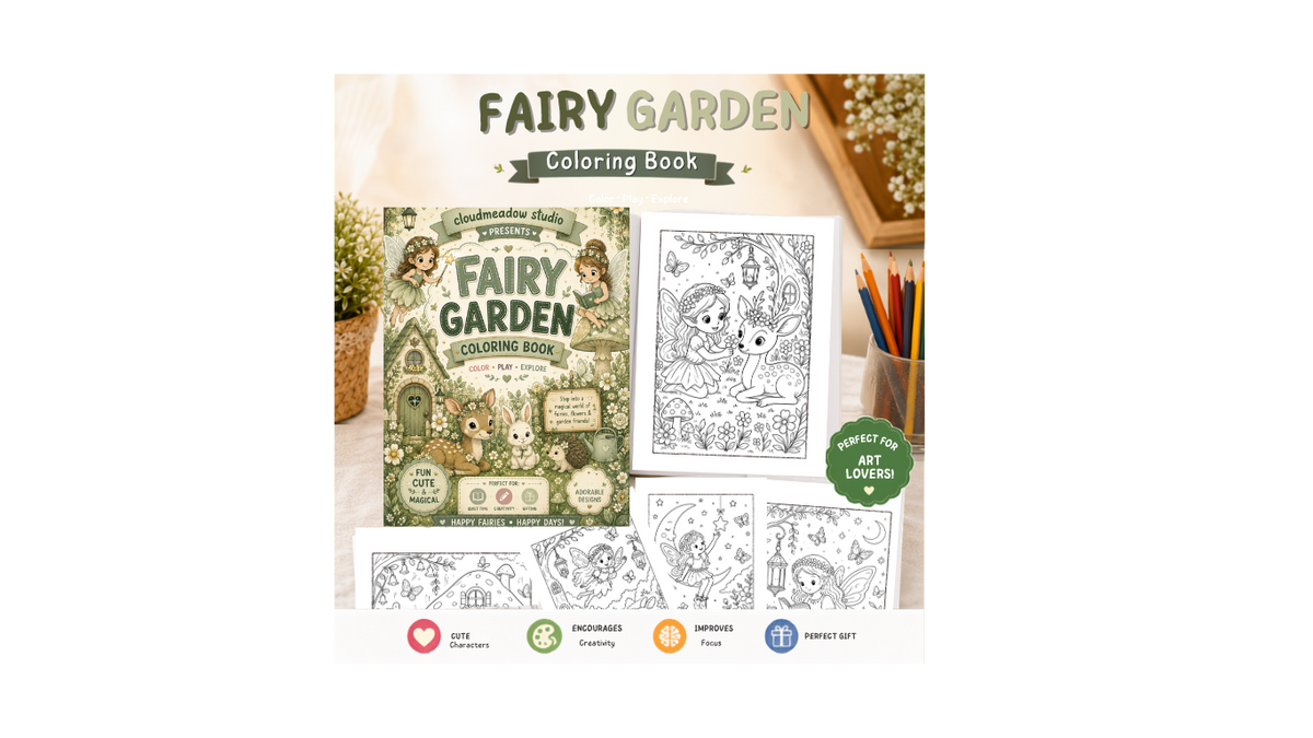Fairy Garden Coloring Book - A4 Size - 15 Unqiue Designs